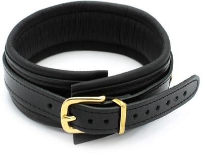 Kiotos Leather - Lederen Collar Met Goudkleurige Metalen Hardware - Zwart