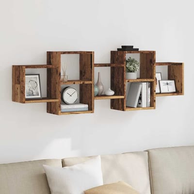 vidaXL - Wandschap - 129x18x42 - cm - bewerkt - hout - oud - houtkleurig