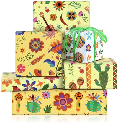 Dailygoods- Inpakpapier Fiesta Print - 50 x 70 cm - 6 Vellen - Mexicaans Thema - Geschenkverpakking - Kleurrijke Decoraties - Cadeaupapier