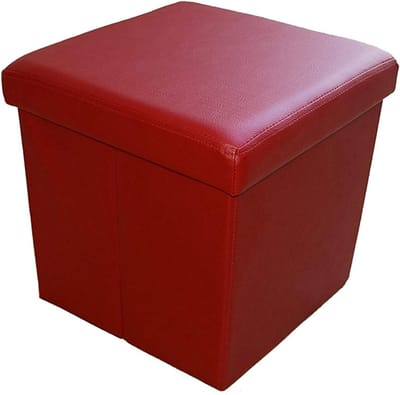 Opvouwbare donkerrode kunstleren opbergkruk 300 kg - compact design - 38 x 38 x 38 cm
