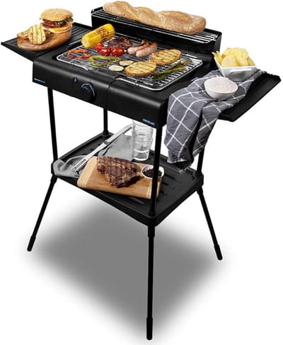 Standaard Elektrische Barbecue 2400W - RVS Grill - Groot Grilloppervlak - 3 Hoogte-instellingen - Winddicht Paneel