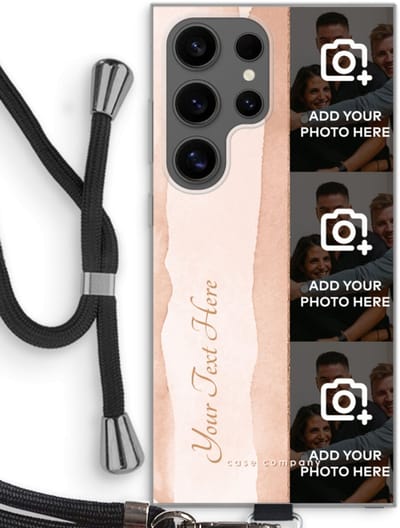 Gepersonaliseerd - Case Company® - Hoesje met koord geschikt voor Samsung Galaxy S24 Ultra hoesje met Koord - Photostrip - Blush - Telefoonhoesje met Zwart Koord - Bescherming aan alle Kanten en Over de Schermrand