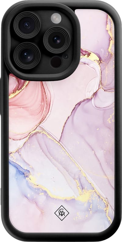 Casimoda® hoesje - Geschikt voor iPhone 15 Pro - Marmer roze paars - Effen telefoonhoesje met lensbescherming - Siliconen/TPU - Backcover - Paars