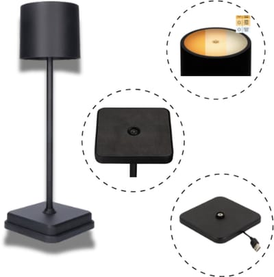 LED's Light Tafellamp Oplaadbaar - 3 kleuren - Draadloos en dimbaar – Aluminium - Moderne touch lamp – Nachtlamp Slaapkamer – Zwart