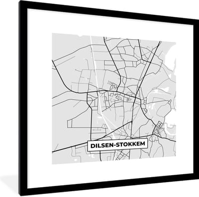 Fotolijst incl. Poster Zwart Wit- België – Dilsen Stokkem – Stadskaart – Kaart – Zwart Wit – Plattegrond - 40x40 cm - Posterlijst