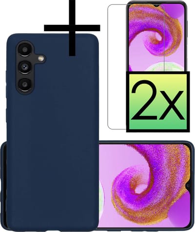 Hoesje - Met 2x Screenprotector - Geschikt voor Samsung Galaxy A04s - Sterk & Shockproof - Back Cover - Siliconen Case - Telefoon Hoes - Donkerblauw