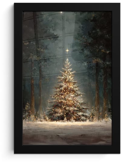 Poster in lijst - Fotolijst 20x30 cm - Posters - Kerstboom - Bos - Sneeuw - meerkleurig - Posterlijst zwart - Decoratie - Wanddecoratie woonkamer - Muurdecoratie slaapkamer - Kerstversiering - Kerstdecoratie voor binnen - Kerstmis