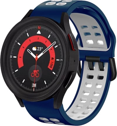 Siliconen bandje - geschikt voor Samsung Galaxy Watch 7 / Watch FE / Watch 6 / Watch 6 Classic / Watch 5 / Watch 5 Pro / Watch 4 / Watch 4 Classic - donkerblauw-wit