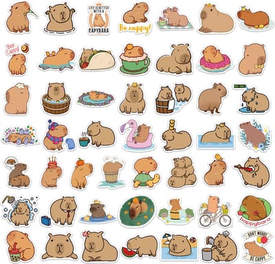 New Age Devi - 50 Stuks Capybara Stickers - Dieren en Laptop Stickers - Schattige Capybaras voor Kinderen