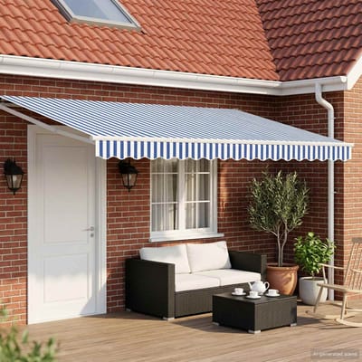 vidaXL - Uitschuifbare - luifel - Blauw - en - Wit - 4 - x - 2 - m - Polyester - en - Metaal
