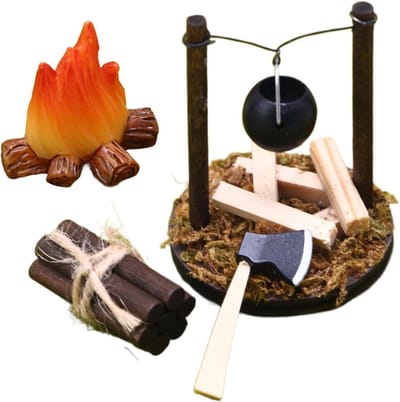 Poppenhuis Vuurschaal - Miniatuur Kampvuur - Decoratie Poppenhuis - Natuurlijk Hout - diameter 65 cm - Bruin