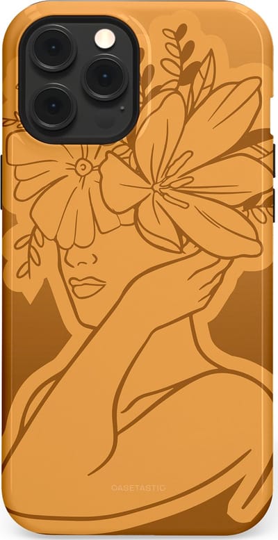 Casetastic hoesje geschikt voor Apple iPhone 12 Pro Max - MagSafe - Dubbellaagse bescherming - Botanische Elegantie - Fashion Case - Goud Bruin Terracotta