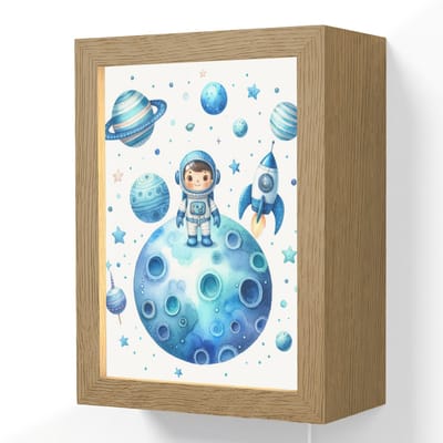 Wandlamp 15x20 cm - Oplaadbaar - Ruimte - Blauw - Astronaut - Sterren - Planeten - Wandlampen binnen woonkamer - Slaapkamer lamp met kabel - Decoratieve nachtlamp - Vloerlamp snoer