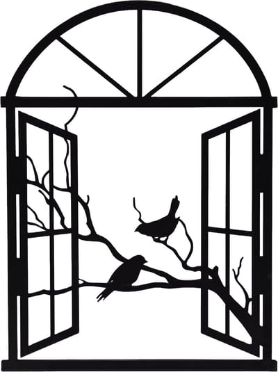 UNUS® Wanddecoratie open raam met vogels zelfklevend zwart 30x40 cm