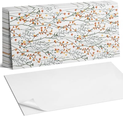 Coloray Plaktegels - Bloemenpatroon op de achtergrond Zelfklevende Wandtegels - 40 cm x 20 cm - Oranje Plaktegels - 10 stuks - Rechthoek PVC Tegels - Plaktegels Badkamer - Vloertegels Zelfklevend - Vinyl Tegels Zelfklevend - Portugese Tegels