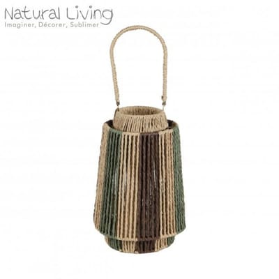 "NATURAL LIVING" LANTAARN VAN TOUW ETTI NATUURLIJKE TINTEN THEELICHTHOUDER Ø19,5 CM x H28 CM