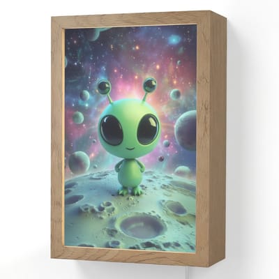 Wandlamp 20x30 cm - Oplaadbaar - Alien - Groen - Planeten - Ruimte - Wandlampen binnen woonkamer - Slaapkamer lamp met kabel - Decoratieve nachtlamp - Vloerlamp snoer