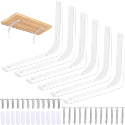Zes Stuks Stevige Hoeksteunen voor Planken, Metalen Hoekbeugels voor Wandmontage, 150 x 125 mm, Wit, Ideaal voor Opbergruimte en Interieurdecoratie