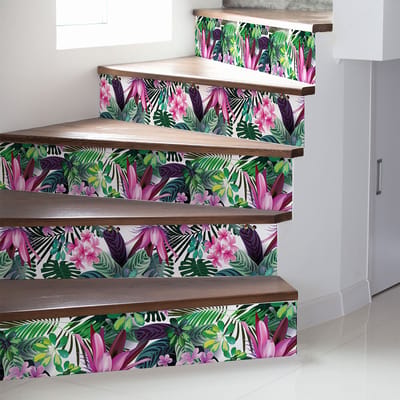 Zelfklevende stickers voor traptreden en stootborden - TROPICAL UVITA - 2 stroken van 12,5 x 87,5 cm