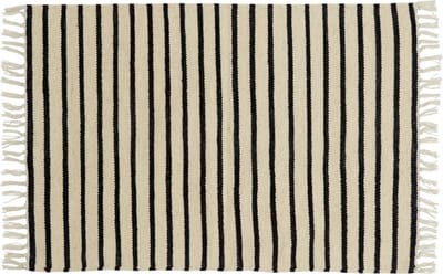 Nordal vloerkleed wol ecru-zwart gestreept 65x100 klein tapijt