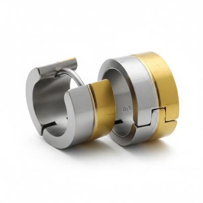 Aramat Jewels | Oorringen | Oorringen – Bicolor RVS met Goudkleurige & Zilverkleurige Strepen (13mm) | | | |7mm | Staal | Volwassenen | Verkleurd niet