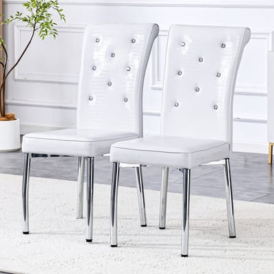 MODFU - Eetkamerstoelen Set Van 2 - Retro - Voor Eethoek - Metaal En PVC - Wit