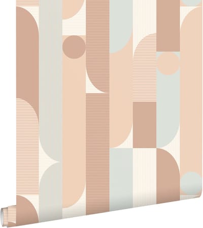 ESTAhome behang geometrische vormen bruin en lichtgroen - 50 x 900 cm - 131058