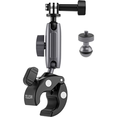 TELESIN GPHBM001 Fietsstuur Super Clamp Mount Aluminium Dual 360 graden Draaibaar Balhoofd zwart