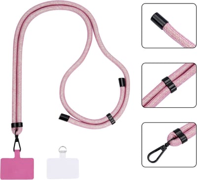 Casemania Extra Sterke Telefoonkoord - Metallic Holo Rosegold - Dikke Verstelbare Telefoonketting - Universeel Koord voor Smartphone - Stevig Glitter Rosegoud Draagkoord voor Telefoon - Lanyard Crossbody Cord