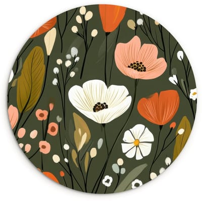 WallCircle® Wandcirkel 120x120 cm - Muurcirkel Bloemen - Illustratie - Groen - Muurdecoratie woonkamer - Wanddecoratie slaapkamer - Kamer decoratie accessoires - Ronde schilderijen XXL