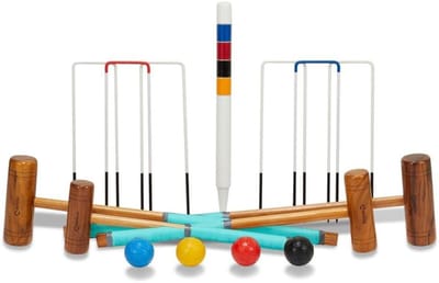 Croquet spel - Poortenspel Tuinspel - Buiten spelen - Luxe hardhout - 4 spelers - Bruin Zwart