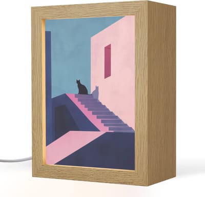 Tafellamp 15x20 cm - LED lamp - Kat - Trap - Gebouwen - Schaduwcontrasten - Decoratieve tafellampen - Dimbaar - Tafellampje slaapkamer - Woonkamer binnen