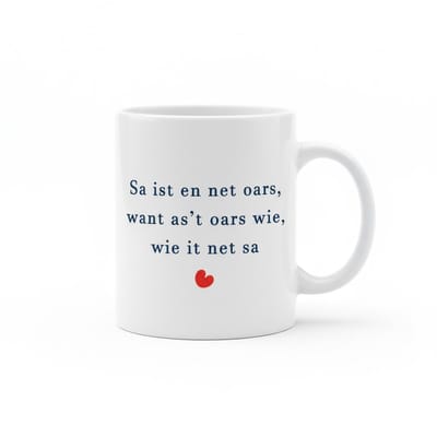 Friese Tekst Mok – “Sa ist en net oars” Quote met Hartje – 330 ml Keramische Koffiemok Cadeau