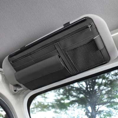 Auto zonneklep organizer, vakje voor pasjes, rijbewijs, pen, bril, documenten, past in de meeste auto's, SUV's en vrachtwagens (zwart)