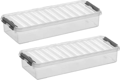3x stuks sunware q-line opberg box/opbergdoos - 2.5 liter - 38 x 14 x 6 cm - kunststof - opslagbox - transparant/zilver