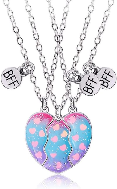 Bixorp Friends BFF Ketting voor 3 met Glitter Hartje - Zilverkleurig - Vriendschapsketting Cadeau