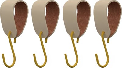 S-haakje Goud + leren hanger: CREME - Maat M - set van 4 (S-haakjes - kapstokhaakje - handdoekhaakje - kapstokhaak - ophanghaken - S-haken)