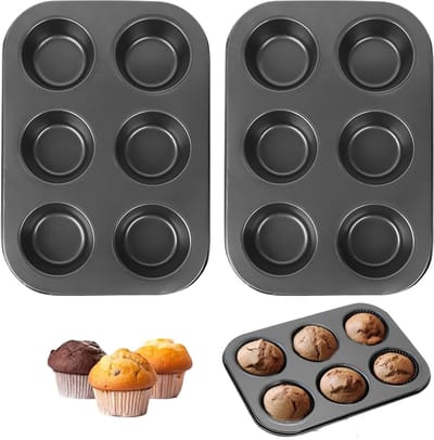 Dailygoods- Muffinvorm Set van 2 - Bakvormen - Antiaanbaklaag - Koolstofstaal - 26,6 x 18,5 x 3 cm - Hoge kwaliteit - Bakvorm