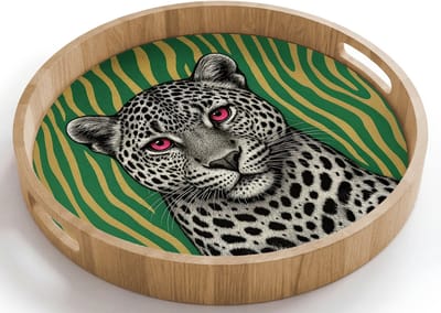 Dienblad rond 40x40 cm - Schootdienblad hout - Panter - Zebrapatroon - Groen - Borrelplank rechthoek - Plateau houten dienbladen
