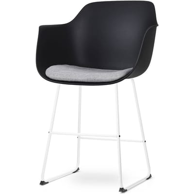 Nolon Nino-Liz Barkruk Zwart met Lichtgrijs Zitkussen - Armleuningen - Wit Onderstel - 65 cm - Kookeiland - Barstoel met Rugleuning