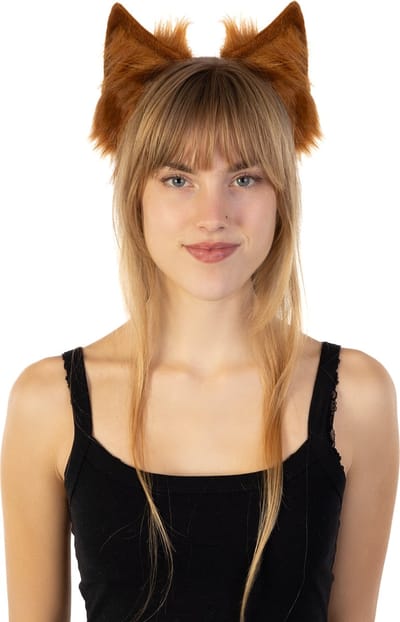 KIMU® Haarband Furry Oortjes Bruin - Kat Poes Vos Diadeem Dons Dieren - Evenement Dierenoren Oor Oren Vilt Lynx Hond Wolf Haren Festival