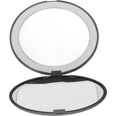 3,5 inch LED-spiegel met 1x en 10x vergroting, dubbelzijdige make-upspiegel voor thuis en op reis, ingebouwd. zwart
