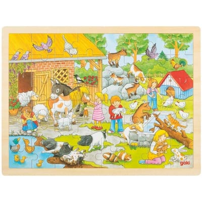 GOKI Puzzel - Kinderboerderij - 48 Stukjes - 40X30X0,8Cm - Hout - 3 Jaar