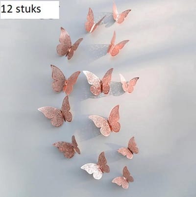 Knaak 3D Rosé Gouden Vlinders Muurstickers - Muurvlinders - Verschillende Afmetingen - 12 stuks