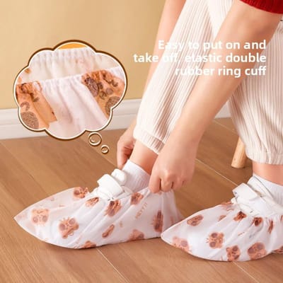 50 Pièces/set Couvre-chaussures jetables Ménage intérieur Antidérapant Tissu non tissé Épais Impression de dessin animé Utilisation répétée Résistant à l'usure Couvre-pieds adulte 50pcs