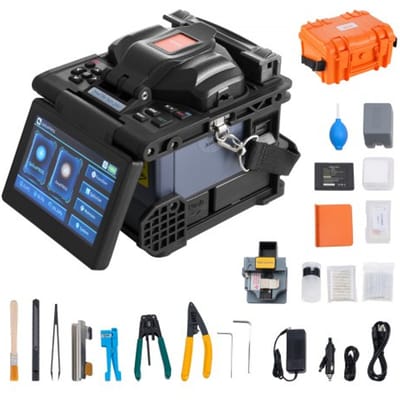 VEVOR Glasvezellasapparaat met 6 motoren, kernuitlijning, 6s splitsing en 13s verwarming, Glasvezellasapparaat met 5-inch LCD-scherm, 3-in-1 glasvezelhouder, 7800 mAh-batterij voor SM MM DS NZDS-vezel