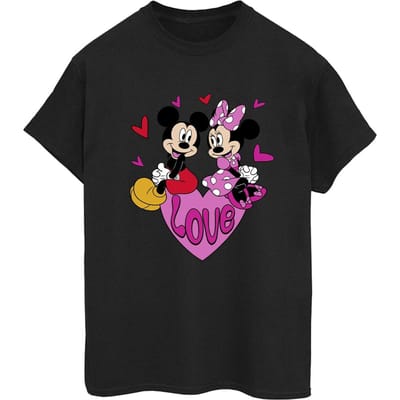 Disney Dames/Dames Love Heart Mickey & Minnie Mouse Katoenen Vriendje T-shirt (Zwart)