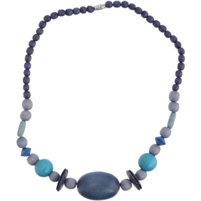 Behave – Ketting – Hout – Blauwe Grijze Turquoise Kralen – 48 cm – Nikkelvrij