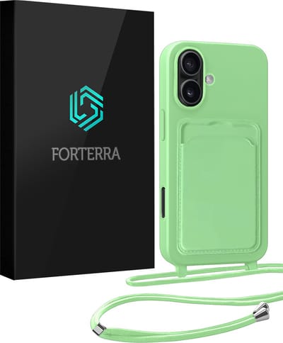 Hoesje Geschikt voor iPhone 17 Pashouder Case Siliconen Hoes Met Koord - Hoes Geschikt voor iPhone 17 Met Telefoonkoord Hoesje Back Cover Met Pasjeshouder - Groen