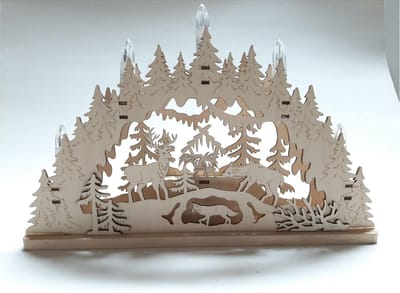 Houten kerstboog met kerststal en dieren – LED verlichting – 35 cm